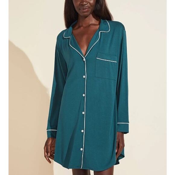 Eberjey Teal Button-Down Nightshirt - Picture 1 of 8